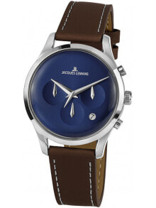 Мужские наручные часы с коричневым кожаным ремешком Jacques Lemans 1-2067C Retro Classic chrono Unisex 38mm 5ATM