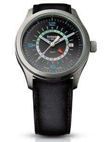Мужские наручные часы с черным кожаным ремешком Traser H3 107231 P59 Aurora GMT 42mm 10 ATM