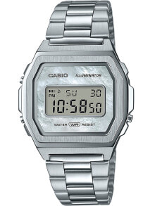 Мужские электронные наручные часы Мужские наручные электронные часы с серебряным браслетом Casio A1000D-7EF Vintage Iconic 38mm