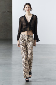 Zw collection semi-sheer blouse with ruffle trims
