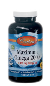 Рыбий жир и Омега 3, 6, 9 Carlson Maximum Omega 2000 Natural Lemon Омега-3 и здоровья сердца и функций мозга 180 гелевых капсул