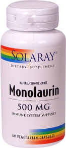 Витамины и БАДы для укрепления иммунитета solaray Monolaurin Монолаурин 500 мг для поддержки иммунной системы 60 растительных капсул