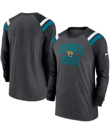 Nike men's Heathered Charcoal, Black Jacksonville Jaguars Tri-Blend Raglan Athletic Long Sleeve Fashion T-shirt