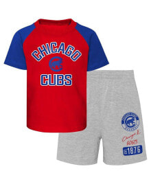 Outerstuff toddler Boys and Girls Red and Heather Gray Chicago Cubs Two-Piece Groundout Baller Raglan T-shirt and Shorts Set