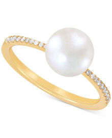 Купить ювелирные кольца и перстни Honora: Cultured Freshwater Pearl (8mm) & Diamond (1/10 ct. t.w.) Ring in 10k Gold