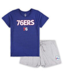 Fanatics women's Royal, Heather Gray Philadelphia 76ers Plus Size T-shirt and Shorts Combo Set