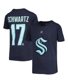 Outerstuff big Boys Jaden Schwartz Deep Sea Blue Seattle Kraken Name and Number T-shirt