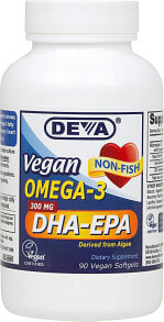 Рыбий жир и Омега 3, 6, 9 deva Vegan Omega-3 DHA-EPA Веганский омега-3 из водорослей 300 мг - 90 гелевых капсул