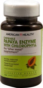 Пищеварительные ферменты American Health Papaya Enzyme Энзим папайи (папаин) с хлорофиллом для здоровья пищеварительной системы 100 жевательных таблеток