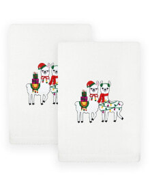 Linum Home christmas Llamas Embroidered Luxury 100% Turkish Cotton Hand Towels, 2 Piece Set