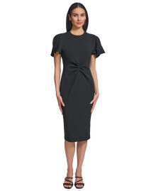 Calvin Klein women's Ruched Flutter-Sleeve Sheath Dress