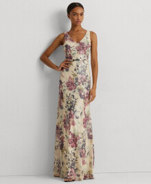 Lauren Ralph Lauren women's Metallic Floral Chiffon Gown