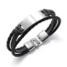 Мужской кожаный браслет черный плетеный с металлическими элементами Troli Modern black bracelet for men Leather VPH1301A
