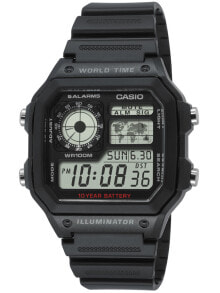 Мужские наручные электронные часы с черным браслетом CASIO AE-1200WH-1AVEF Collection 10 ATM 42mm