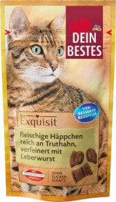 Купить лакомства для кошек Dein Bestes: Katzenleckerli fleischige Häppchen reich an Truthahn, verfeinert mit Leberwurst, Exquisit, 40 g