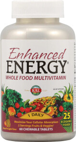 Витаминно-минеральные комплексы kal Enhanced Energy Chewable Tablets Мультивитамины из цельных продуктов с ароматом ананаса и манго 60 жевательных таблеток