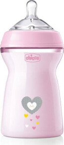 Chicco CHICCO_NaturalFeeling Butelka plastikowa 330ml ze smoczkiem silikonowym przepływ szybki 6m+ Różowa