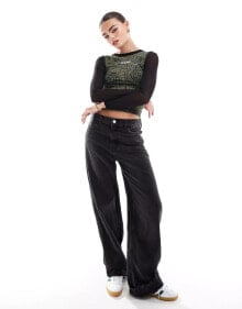 Купить макияж Karl Kani: Karl Kani retro long sleeve top in black with green print and lace detail