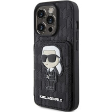 KARL LAGERFELD Klhcp15Lsakknsck iPhone 15 Pro 6.1 Saffiano Cardslots And Stand Monogram Ikonik Patch phone case