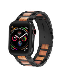 Posh Tech men's and Women's Black Stainless Steel Wood for Apple Watch 42mm