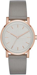 Женские часы аналоговые круглые кожаный серый браслет DKNY