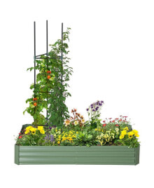 Outsunny raised Garden Bed, Galvanized Elevated Planter Box with 2 Customizable Trellis Tomato Cages, Reinforced Rods, Elevated & Metal for Climbing Vines, 5.9' x 3' x 1', Green