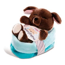 NICI Sleeping Puppies Dog 12 Cm Brown In Blue Green Teddy