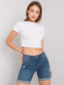 Женские джинсовые шорты  Factory Price  с высокой талией, логотип, пять карманов, подол с подворотом