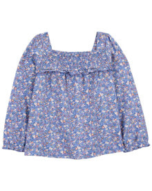 Baby Floral Print Smocked Square Neck Top