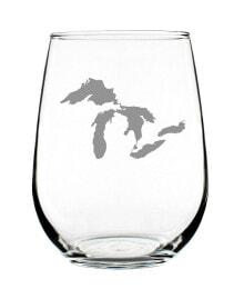 Bevvee great Lakes Map Midwestern Gifts Stem Less Wine Glass, 17 oz