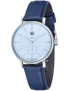 Мужские наручные часы с ремешком Мужские наручные часы с синим кожаным ремешком DuFa DF-9001-10 Walter Gropius Mens Watch 38mm 3 ATM