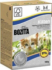Влажные корма для кошек Влажный корм для кошек Bozita, для котят, кусочки с курицей в желе, 190 г