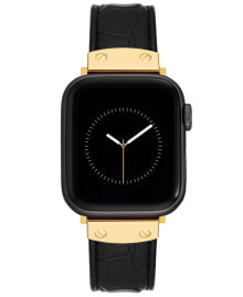 Anne Klein women's Black Genuine Leather Strap Compatible with Apple Watch 42, 44, 45, Ultra 49mm