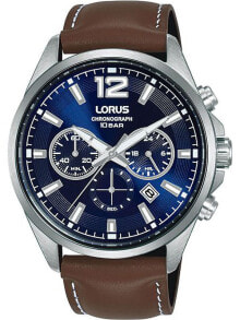 Аналоговые мужские наручные часы с коричневым кожаным ремешком Lorus RT387JX9 chronograph mens 43mm 10ATM