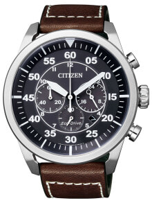 Мужские наручные часы с коричневым кожаным ремешком  Citizen CA4210-16E Eco-Drive Sports Chronograph 45mm 10 ATM