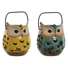 Lantern Home ESPRIT Yellow Jade Metal Porcelain Owl 12 x 12 x 15 cm (2 Units)