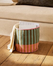 Kilim basket with pink stripes