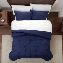 2pc Twin/Twin Extra Long Simply Clean Pleated Comforter Set Navy - Serta
