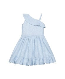 Купить детские платья и сарафаны для девочек Hope & Henry: Girls' Linen One Shoulder Flounce Dress with Ruffle Hem, Toddler