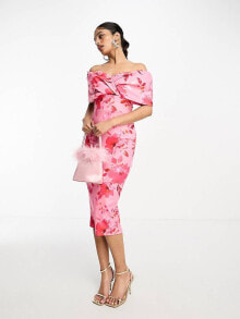 Женские вечерние платья true Violet folded midi dress in pink floral