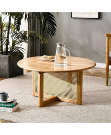 Simplie Fun naturally elegant wooden coffee table with faux rattan accents - perfect for stylish living r