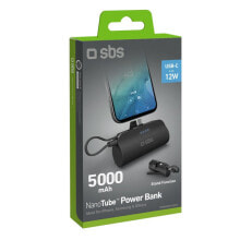 SBS Powerbank 5.000 mAh Standfunktion und integriertem USB-C Kabel