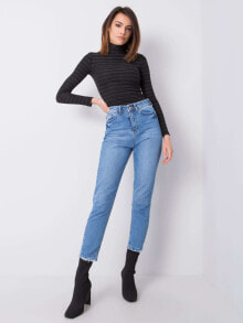 Женские джинсы Mom-fit  свысокой посадкой укороченные голубые Factory Price