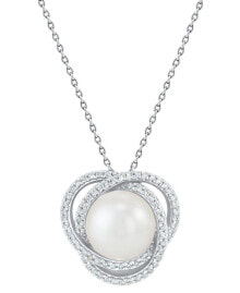 Купить ювелирные кулоны и подвески Honora: Cultured Freshwater Pearl (8mm) & Diamond (1/6 ct. t.w.) Love Knot Pendant Necklace in 14k White Gold, 16" + 2" extender