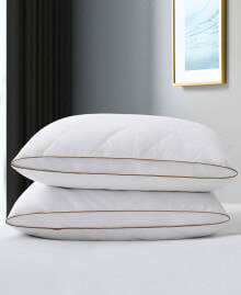 UNIKOME 2 Pack 100% Cotton Diamond Grid Medium Support Down Feather Gusseted Pillow Set, King