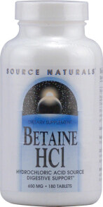 Витамины и БАДы для пищеварительной системы source Naturals Betaine HCl  Гидрохлорид бетаина для здоровой функции пищеварения 650 мг 180 таблеток