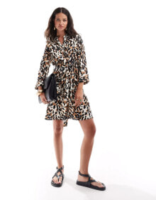 YAS mini shirt dress in leopard print - BLACK купить в интернет-магазине