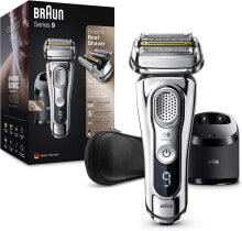 Braun Series 9 9395cc Men's Electric Shaver, Enhanced Cleaning and Charging Station, Leather Case, Wet & Dry Electric Shaver, Precision Trimmer, Chrome