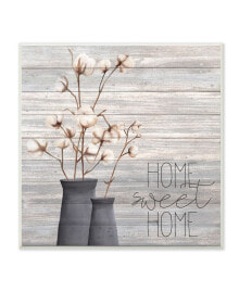 Stupell Industries gray Home Sweet Home Cotton Flowers in Vase Wall Plaque Art, 12