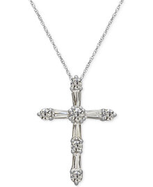 Купить ювелирные кулоны и подвески Arabella: Arabella sterling Silver White Cubic Zirconia Cross Pendant Necklace (1-1/2 ct. t.w.)